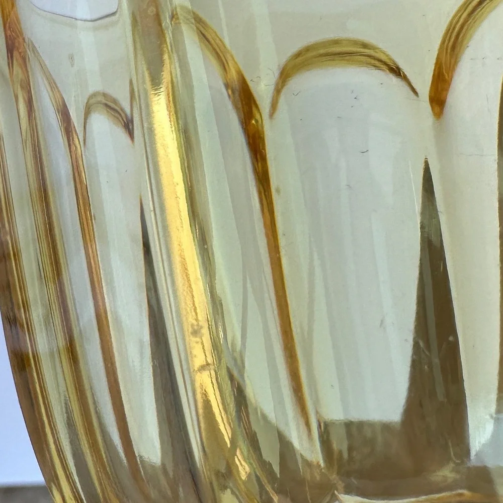 Vintage Amber Glass Goblets Set of 2 Fluted Stemware Mid Century Modern Yellow